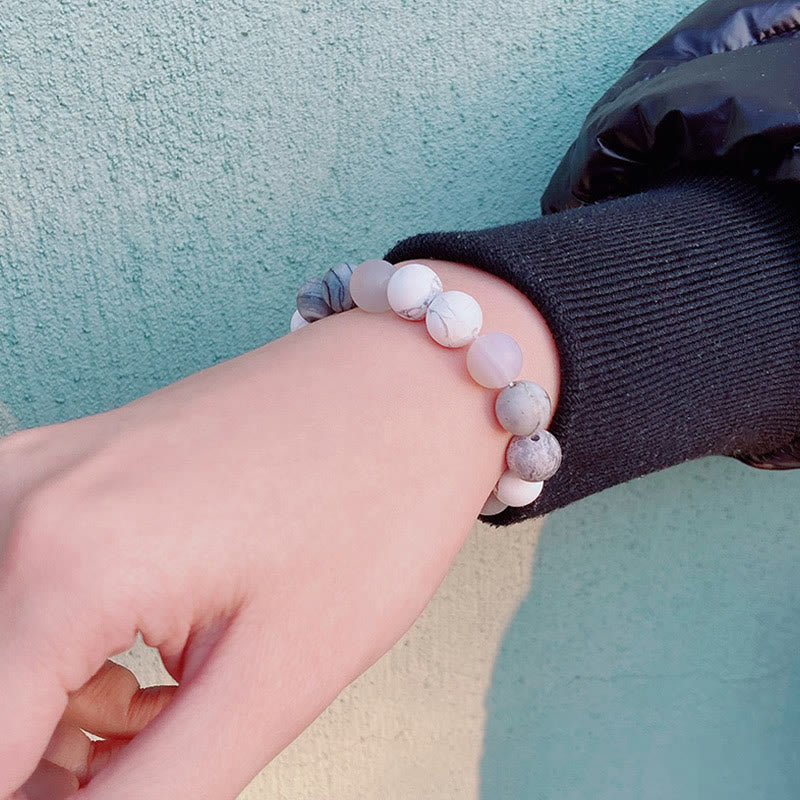 Bracelet planète en perles naturelles givrées de 10 mm Olivenorma 