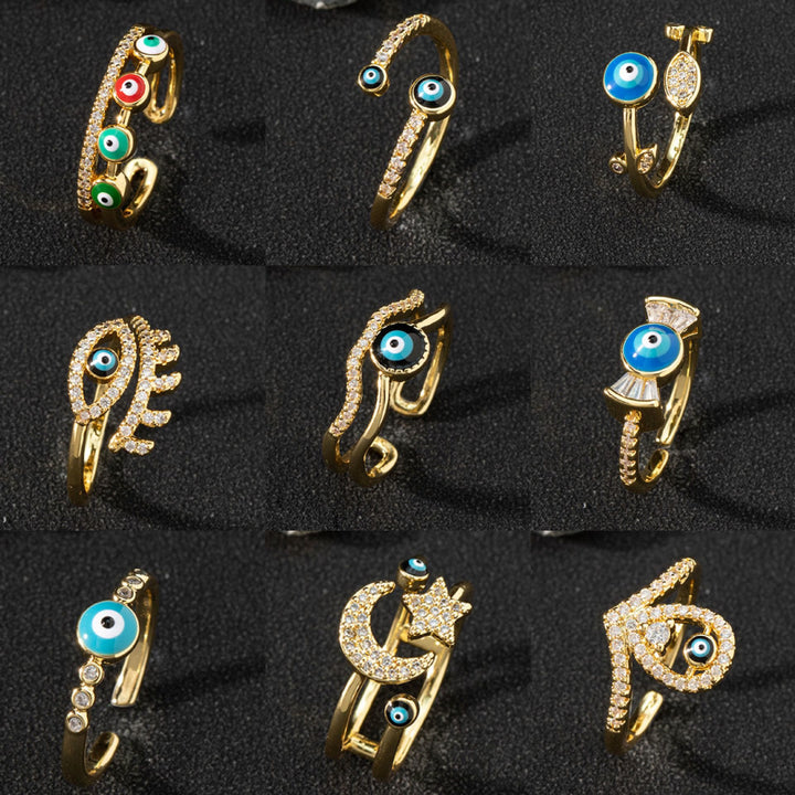 Bague ajustable Olivenorma en zircon blanc avec mauvais œil