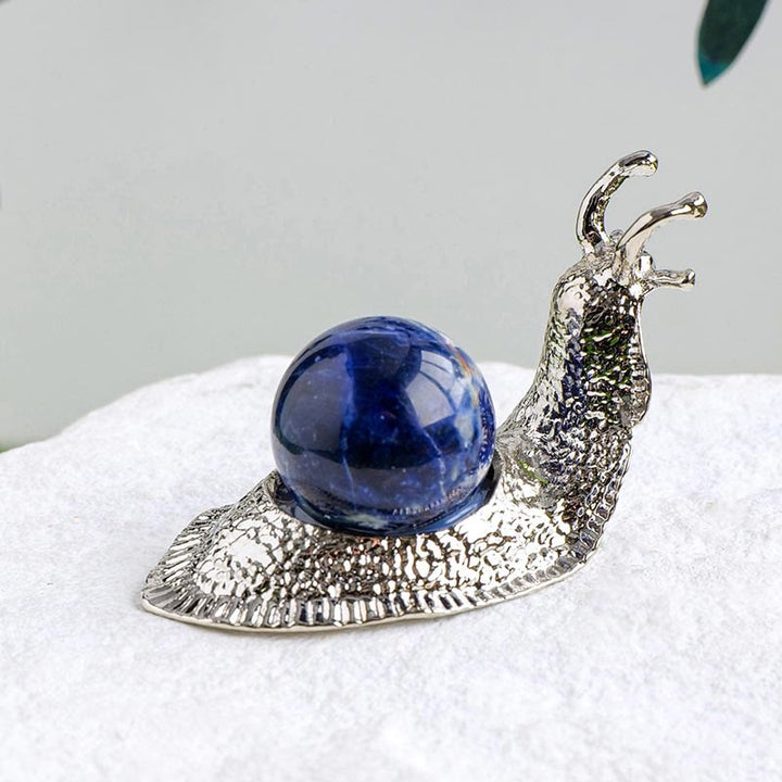 Support de boule de cristal naturel Olivenorma, petite décoration en pierre précieuse en forme d'escargot - Sodalite - Argent - image 20