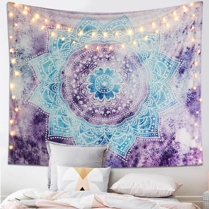Tapisserie murale décorative à motif mandala violet et bleu Olivenorma