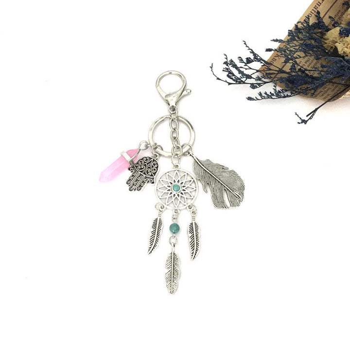 Pendentif attrape-rêves en pierres précieuses naturelles Olivenorma Porte-clés Hamsa 