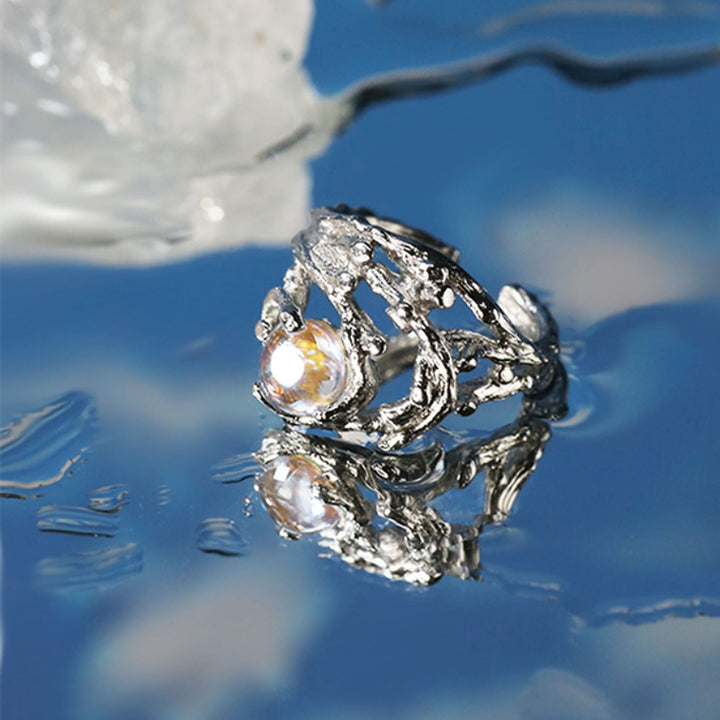 Bague en pierre de lune à motif de branches irrégulières Olivenorma