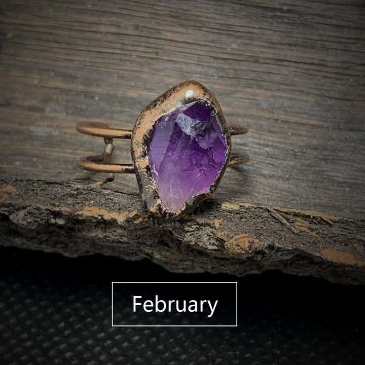 Bague ajustable en pierre brute irrégulière naturelle Olivenorma avec douze pierres de naissance