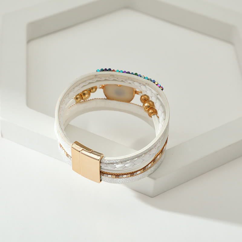 Bracelet Olivenorma « Triple Protection » en forme de cœur avec perles dorées en cristal et mauvais œil