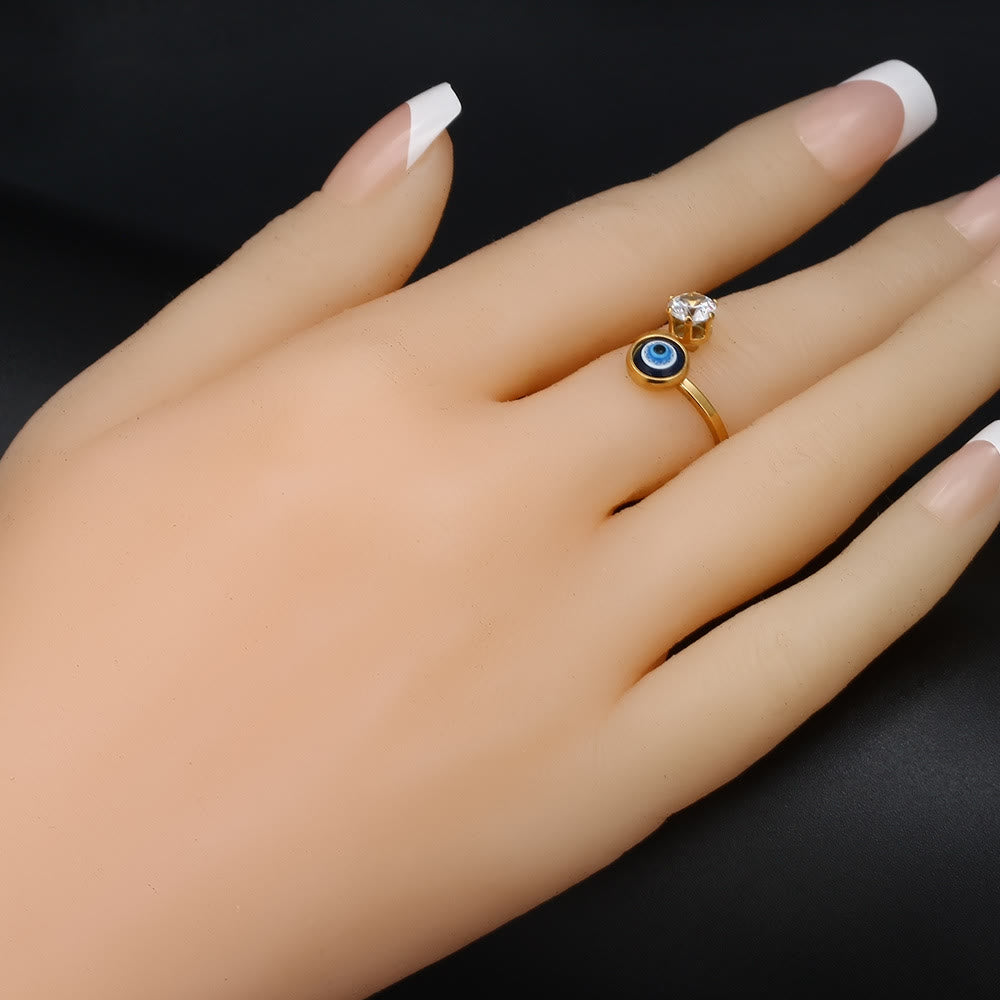 Bague Olivenorma en plaqué or avec zircon blanc et mauvais œil pour femme