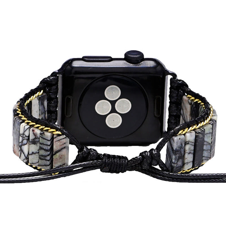 Bracelet enveloppant pour Apple Watch avec perles en jaspe noir Olivenorma 