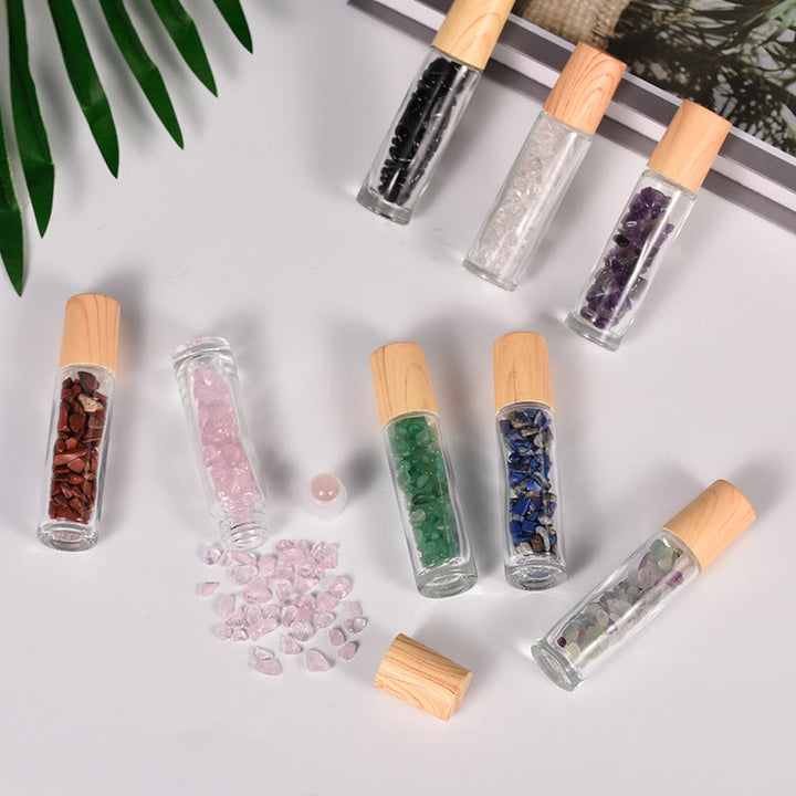 Bouteille d'huile essentielle à bille en cristal Olivenorma avec décoration en pierres précieuses