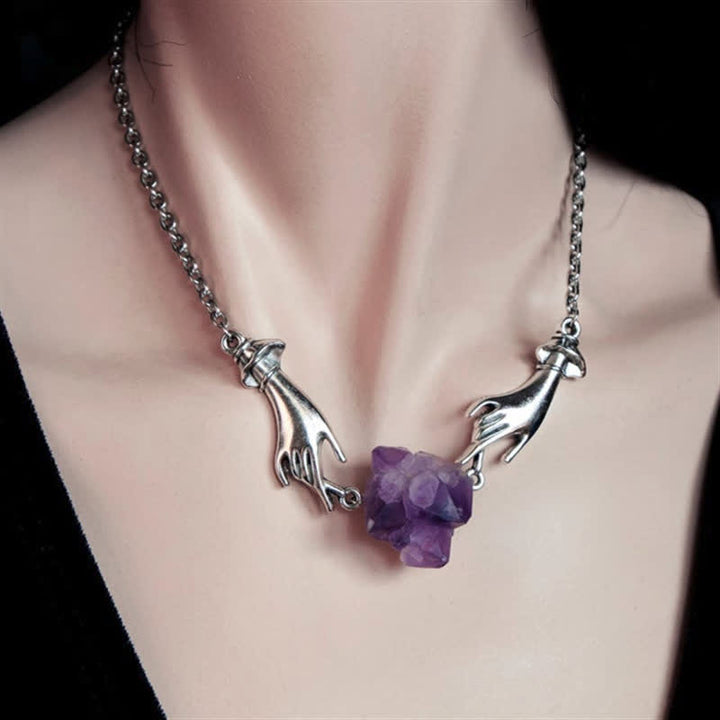 Collier de guérison à la main d'ange en améthyste