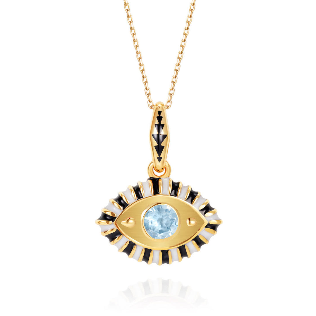 Collier pendentif en acier inoxydable avec zircon coloré contre le mauvais œil Olivenorma 