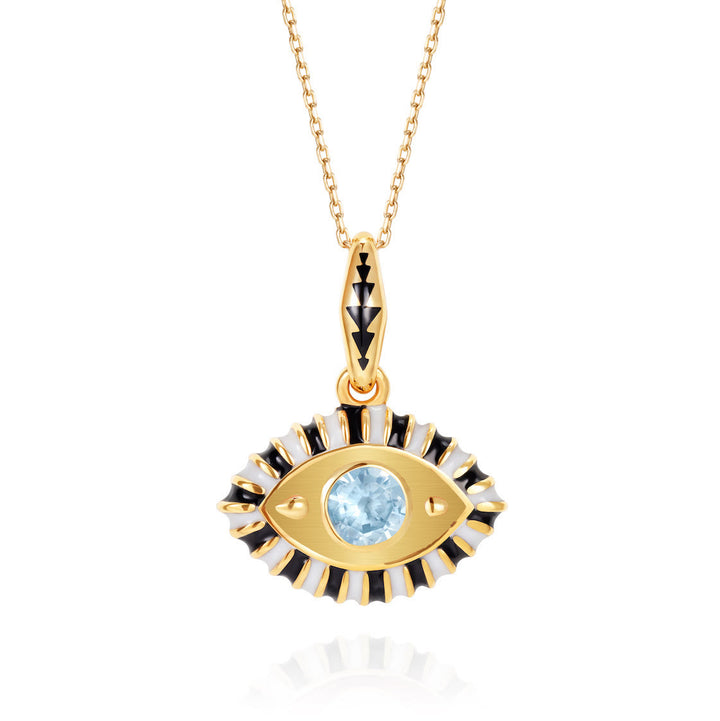 Collier pendentif en acier inoxydable avec zircon coloré contre le mauvais œil Olivenorma 