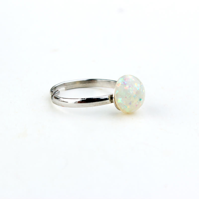 Bague ajustable simple en demi-cercle avec opale et pierre de lune Olivenorma
