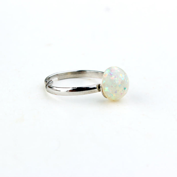 Bague ajustable simple en demi-cercle avec opale et pierre de lune Olivenorma