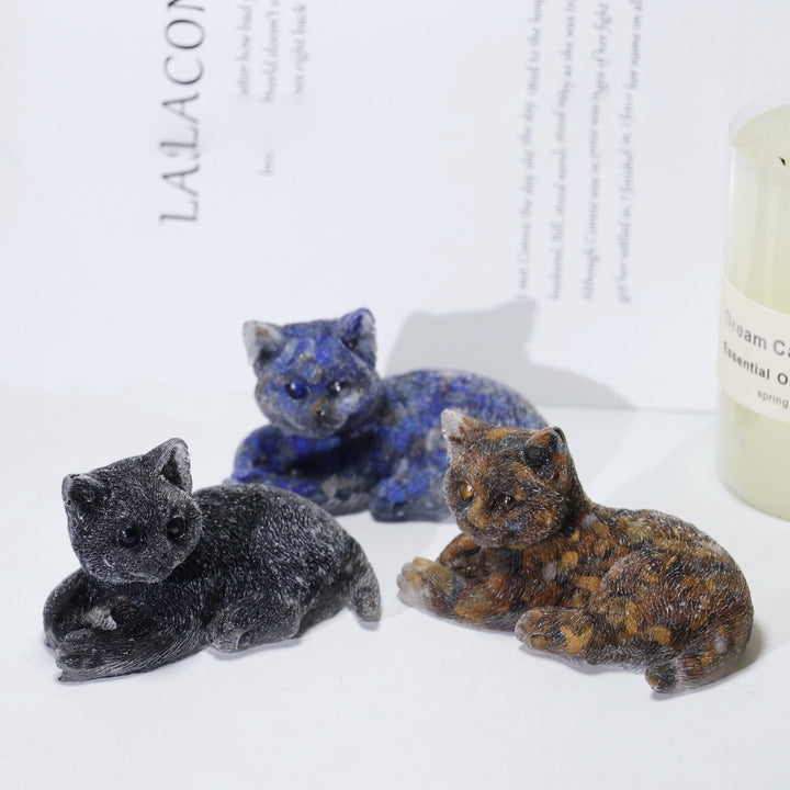 Ornement de chat en cristal naturel Olivenorma Décoration en pierres précieuses