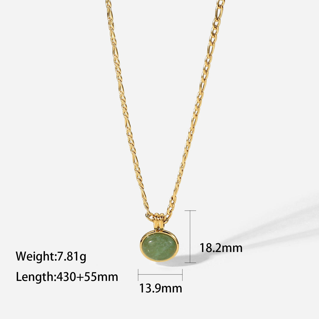 Collier pendentif ovale en jade aventurine verte 14 carats Olivenorma 