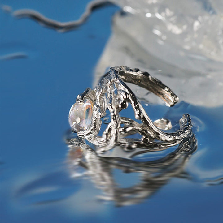 Bague en pierre de lune à motif de branches irrégulières Olivenorma