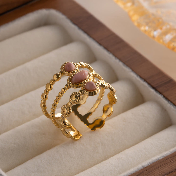 Bague ouverte vintage française à trois canapés avec rhodochrosite Olivenorma 