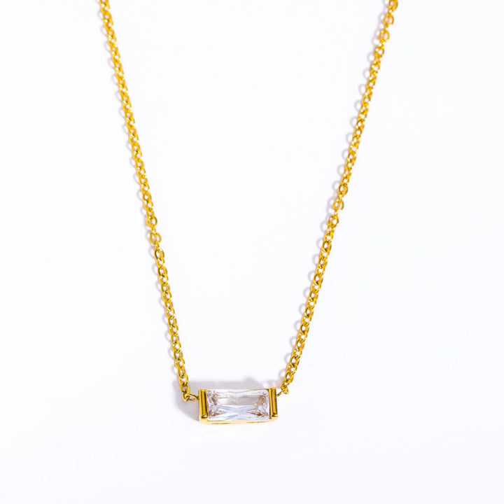 Collier pendentif rectangulaire simple en acier inoxydable avec pierre de naissance Olivenorma 