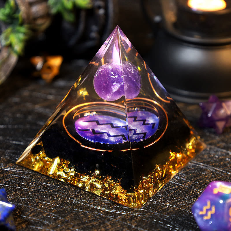 Boule d'améthyste Olivenorma Gravier d'obsidienne Zodiac Verseau Pyramide d'orgone 