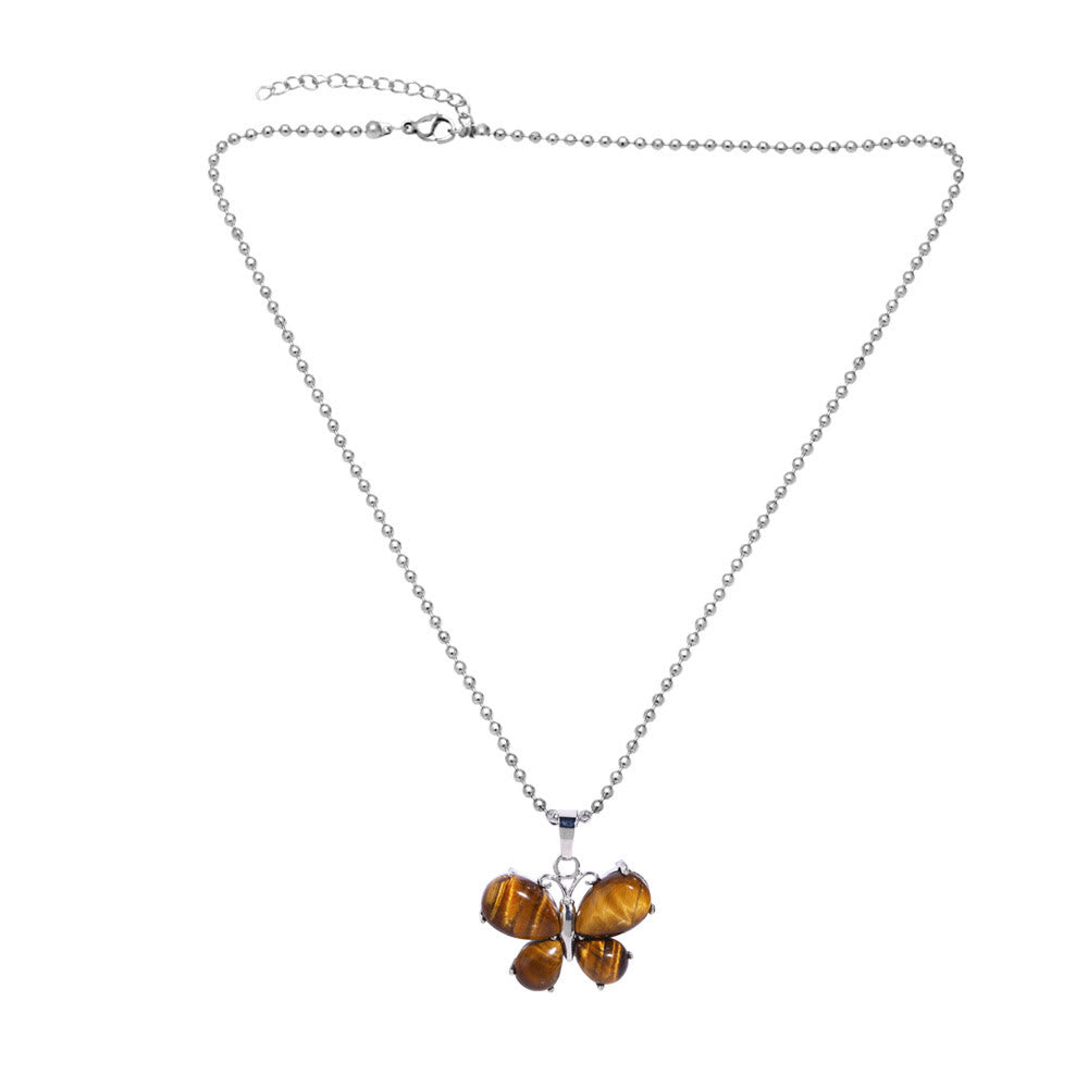 Collier pendentif ailes d'ange chaton papillon œil de tigre Olivenorma 