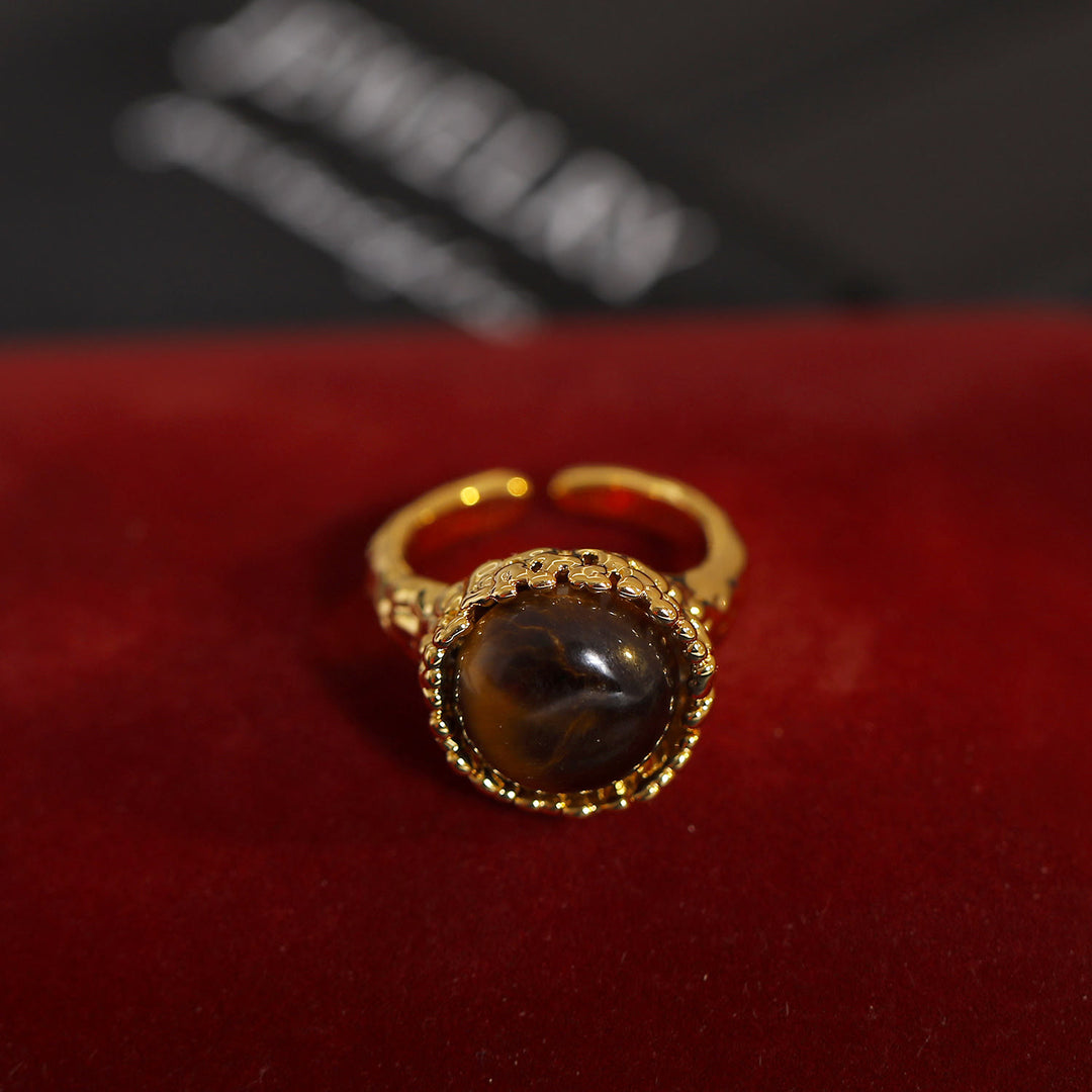 Bague ouverte vintage en pierre naturelle d'œil de tigre Olivenorma