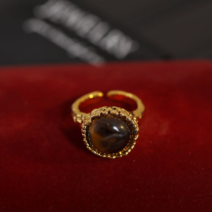 Bague ouverte vintage en pierre naturelle d'œil de tigre Olivenorma