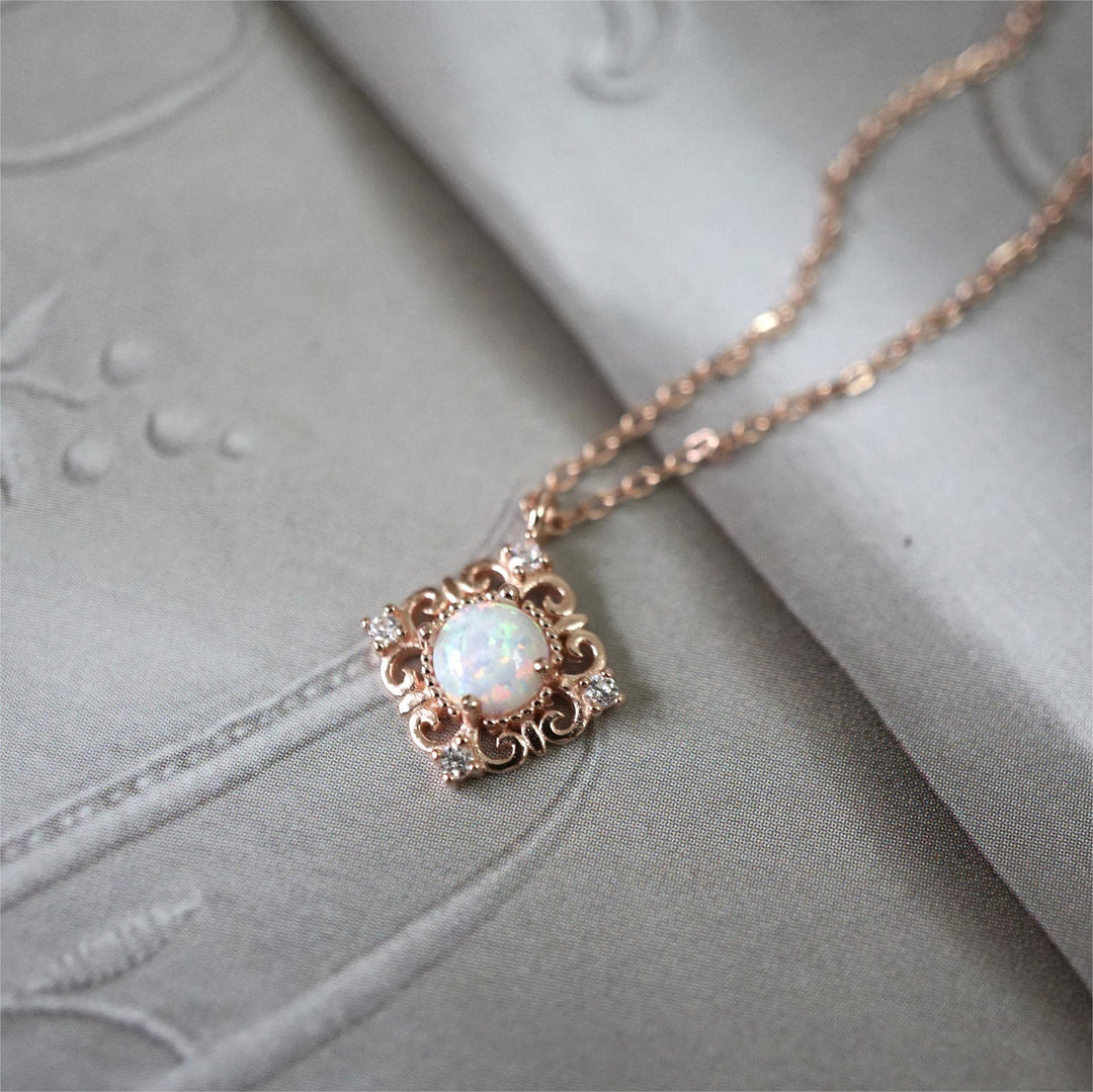 Collier en argent sterling avec motif délicat et opale vintage Olivenorma  - Or rose - Opale - image 0