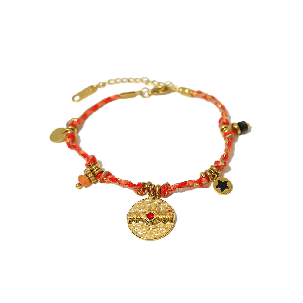 Bracelet tressé vintage en acier inoxydable 18 carats de style bohème Olivenorma