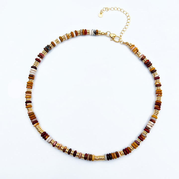 Collier de clavicule en perles d'agate naturelle Sunset Frisbee d' Olivenorma