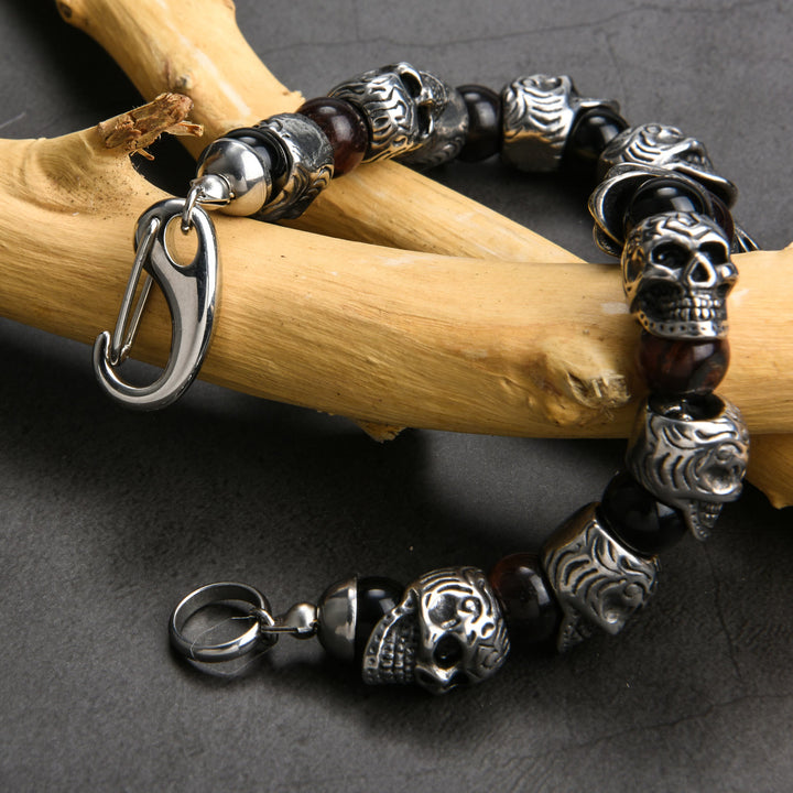 Bracelet Olivenorma en acier inoxydable fait main avec œil de tigre naturel