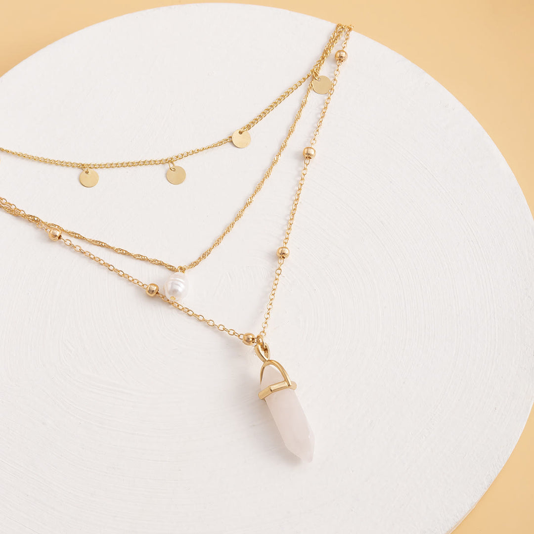 Ensemble de collier avec pendentif en perles d'eau douce en quartz rose Olivenorma 