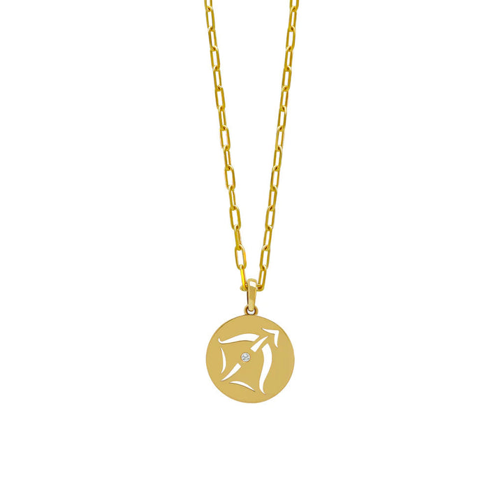 Collier en acier inoxydable avec cercle creux en zircon blanc et signe du zodiaque Olivenorma 