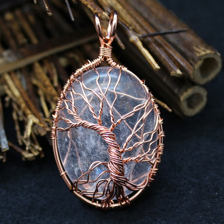 Collier ovale en pierre précieuse arbre de vie œil de tigre Olivenorma 