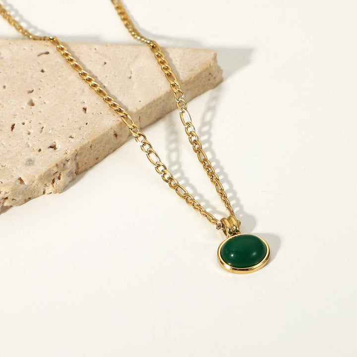 Collier pendentif ovale en jade aventurine verte 14 carats Olivenorma 