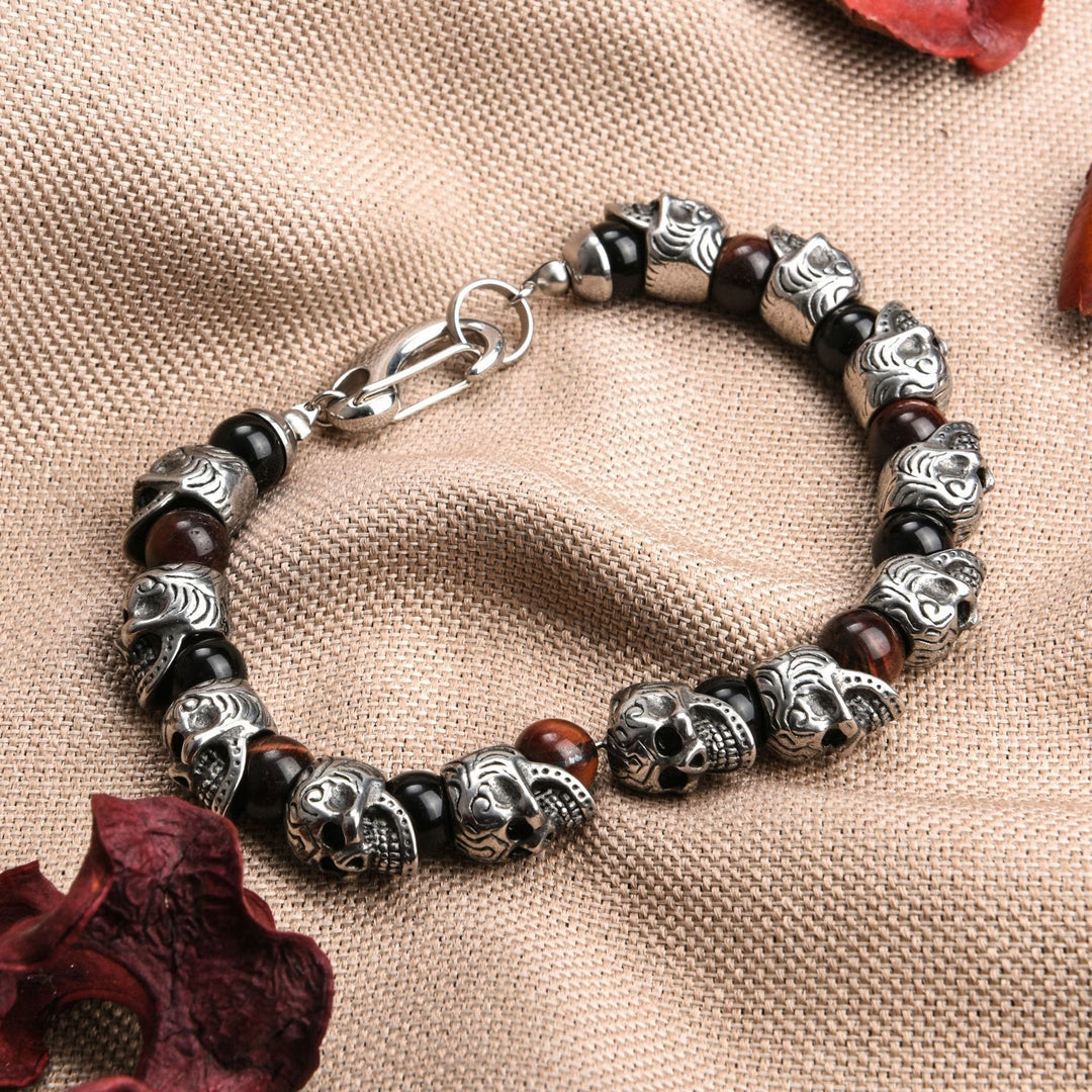 Bracelet Olivenorma en acier inoxydable fait main avec œil de tigre naturel