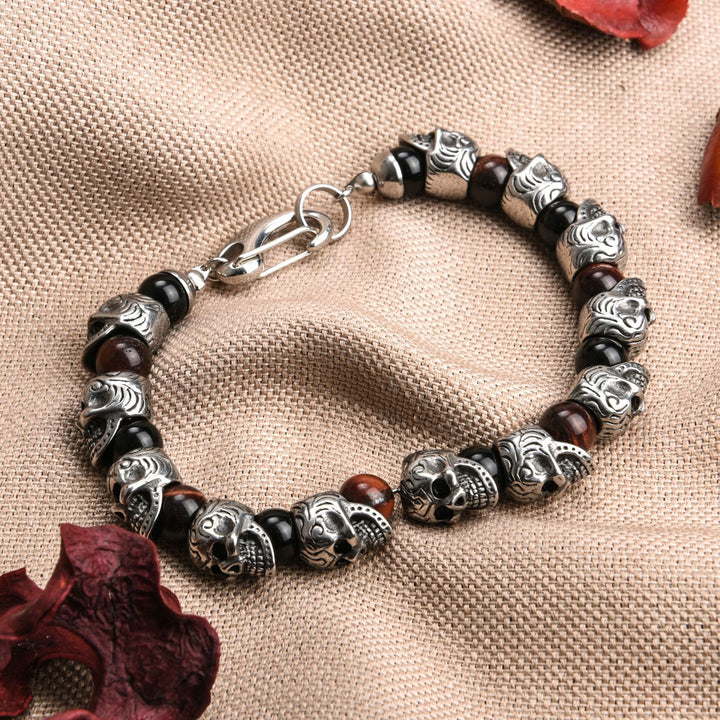 Bracelet Olivenorma en acier inoxydable fait main avec œil de tigre naturel