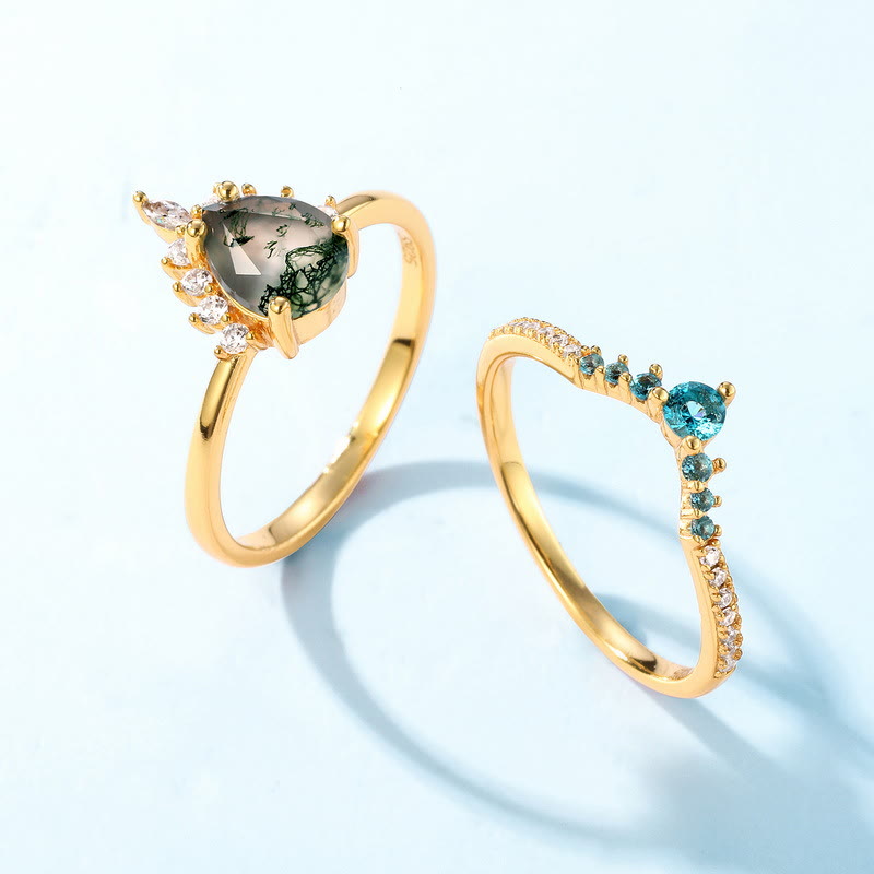 Bague en argent 925 avec 2 pièces d'agate mousse et tourmaline Paraiba Olivenorma - image 7