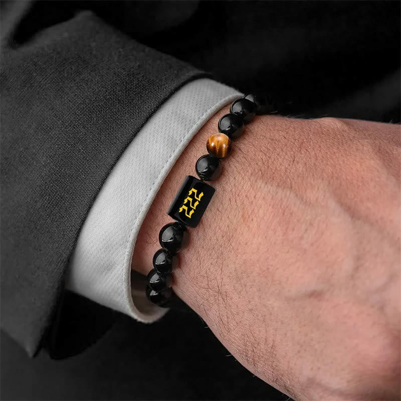 Bracelet Olivenorma en perles d'obsidienne de 10 mm avec numéro de mode 000-999 