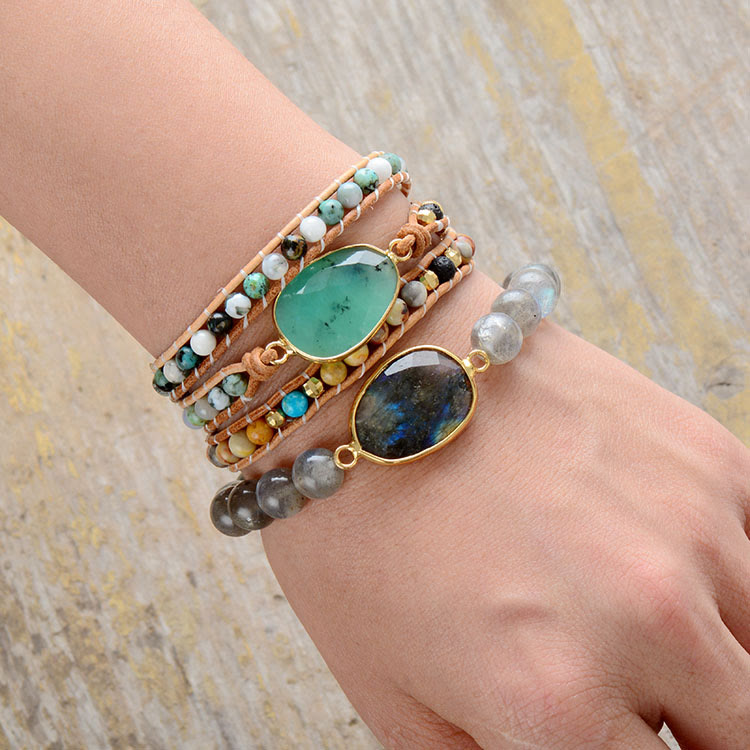Bracelet en jade vert naturel Olivenorma Bracelet en perles Boho