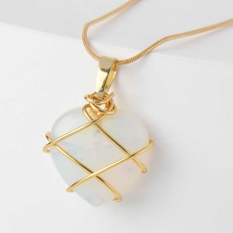 Collier en quartz rose en forme de cœur avec pierres précieuses Olivenorma 