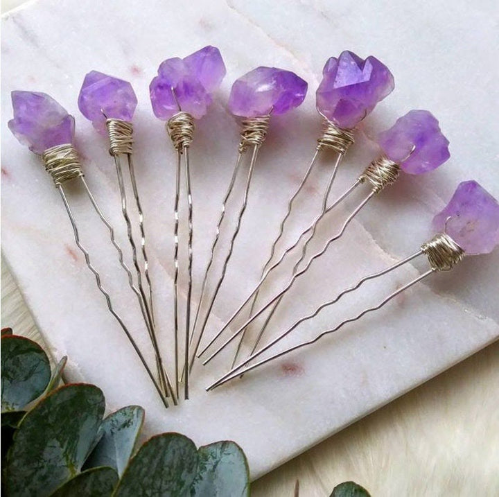 Épingle à cheveux en forme de fleur de quartz améthyste naturelle Olivenorma
