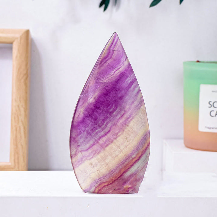 Ornements en cristal naturel en forme de flamme Olivenorma Décoration en pierres précieuses - Fluorite pastèque - Environ 150-200 g - image 1