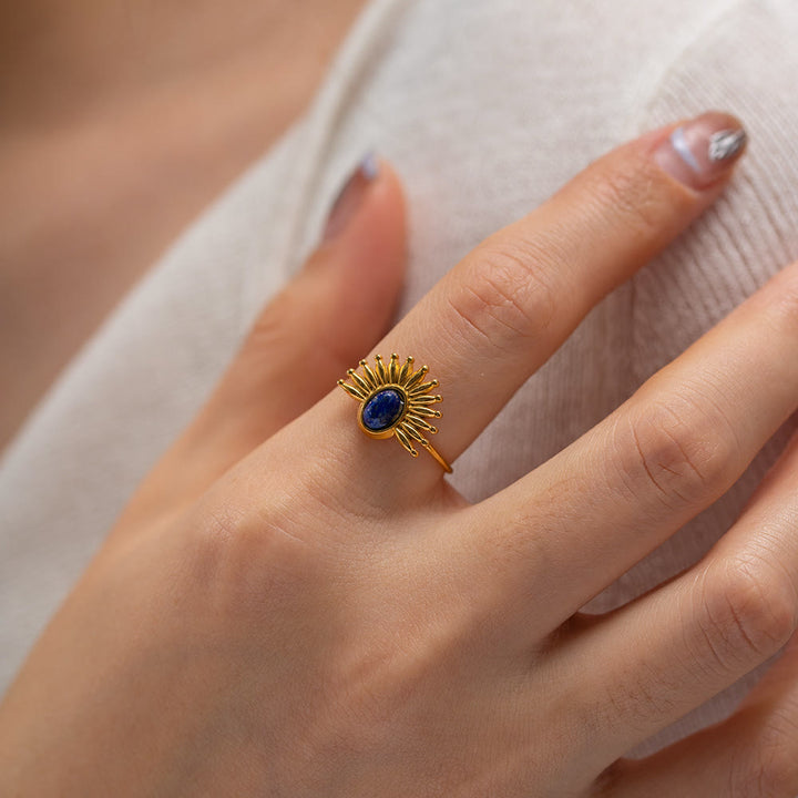 Bague en acier inoxydable plaqué or 18 carats avec lapis-lazuli Olivenorma