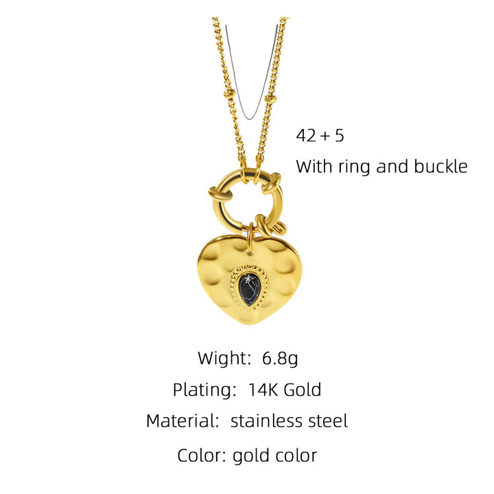 Collier pendentif coeur turquoise noir en acier titane Olivenorma 