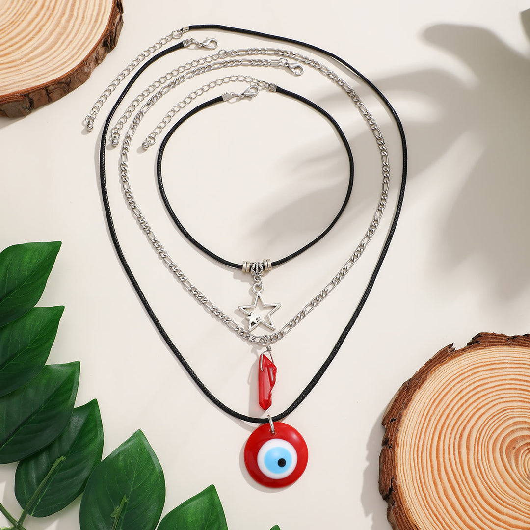 Ensemble de colliers avec pendentif en obsidienne et arbre de vie contre le mauvais œil Olivenorma 