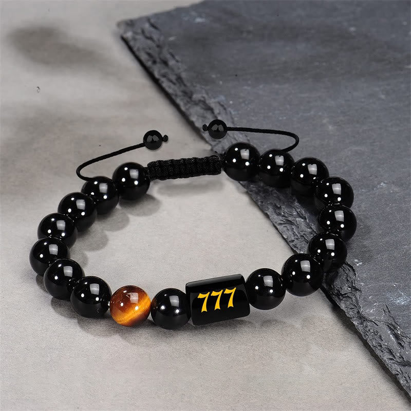 Bracelet Olivenorma en perles d'obsidienne de 10 mm avec numéro de mode 000-999 