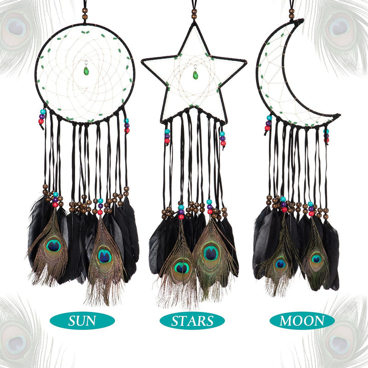 Attrape-rêves en plumes de paon en aventurine verte naturelle Olivenorma
