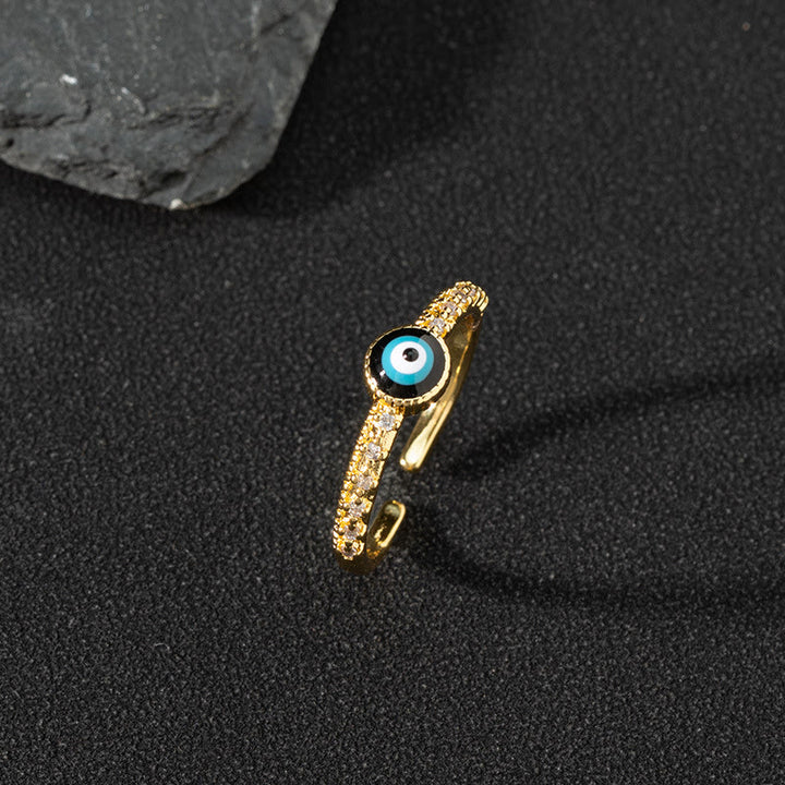 Bague ajustable Olivenorma en zircon blanc avec mauvais œil