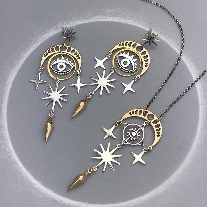 Boucles d'oreilles Olivenorma Evil Eye Étoile Lune Sorcière