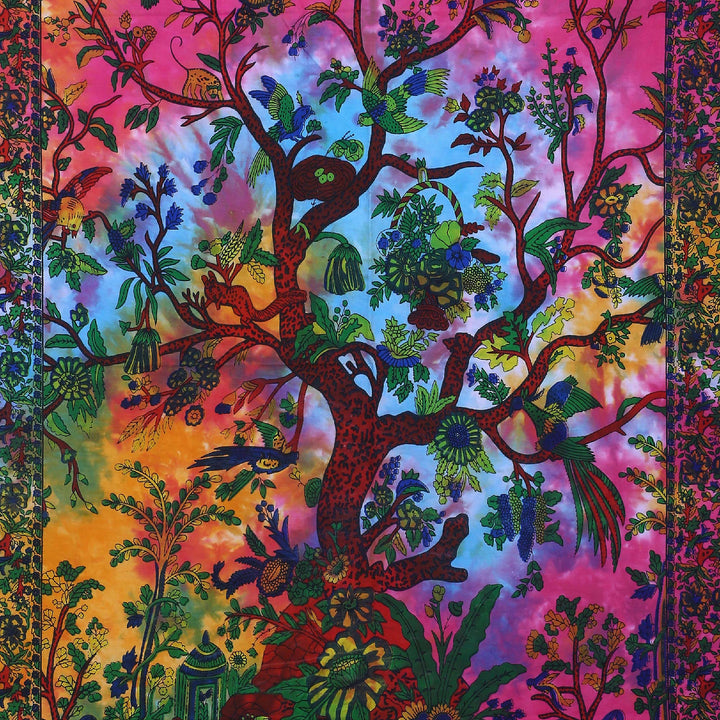 Tapisserie murale psychédélique à motif d'arbre de vie vert Olivenorma