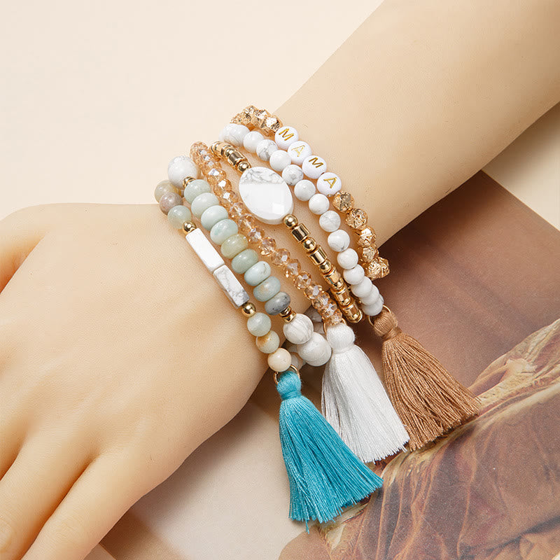 Olivenorma Lot de 6 bracelets en cristal naturel gravés